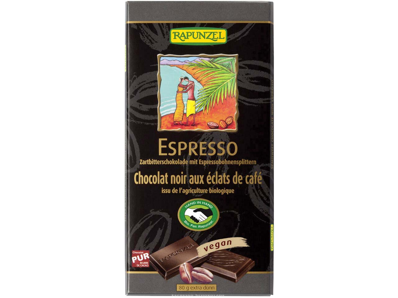 RAPUNZEL Bio-Schokolade mit Espressobohnensplitter, zartbitter, 51% Kakao, 80 g