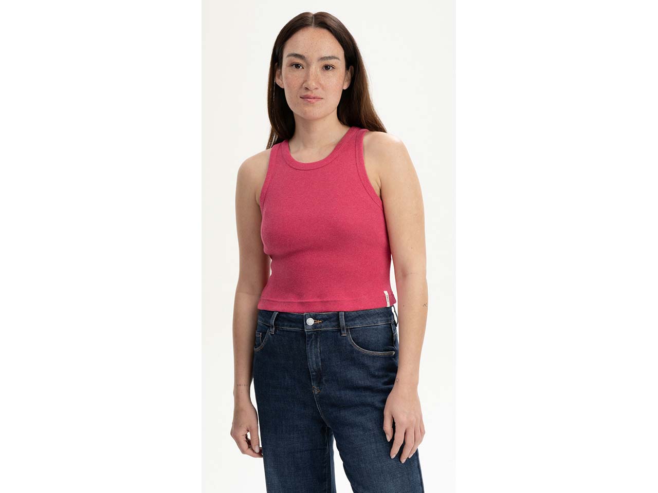 MELA Bio-Damen-Cropped-Rippstrick-Tanktop 'PRISHA' mit Rundhalsaus., berry melange, Gr. S