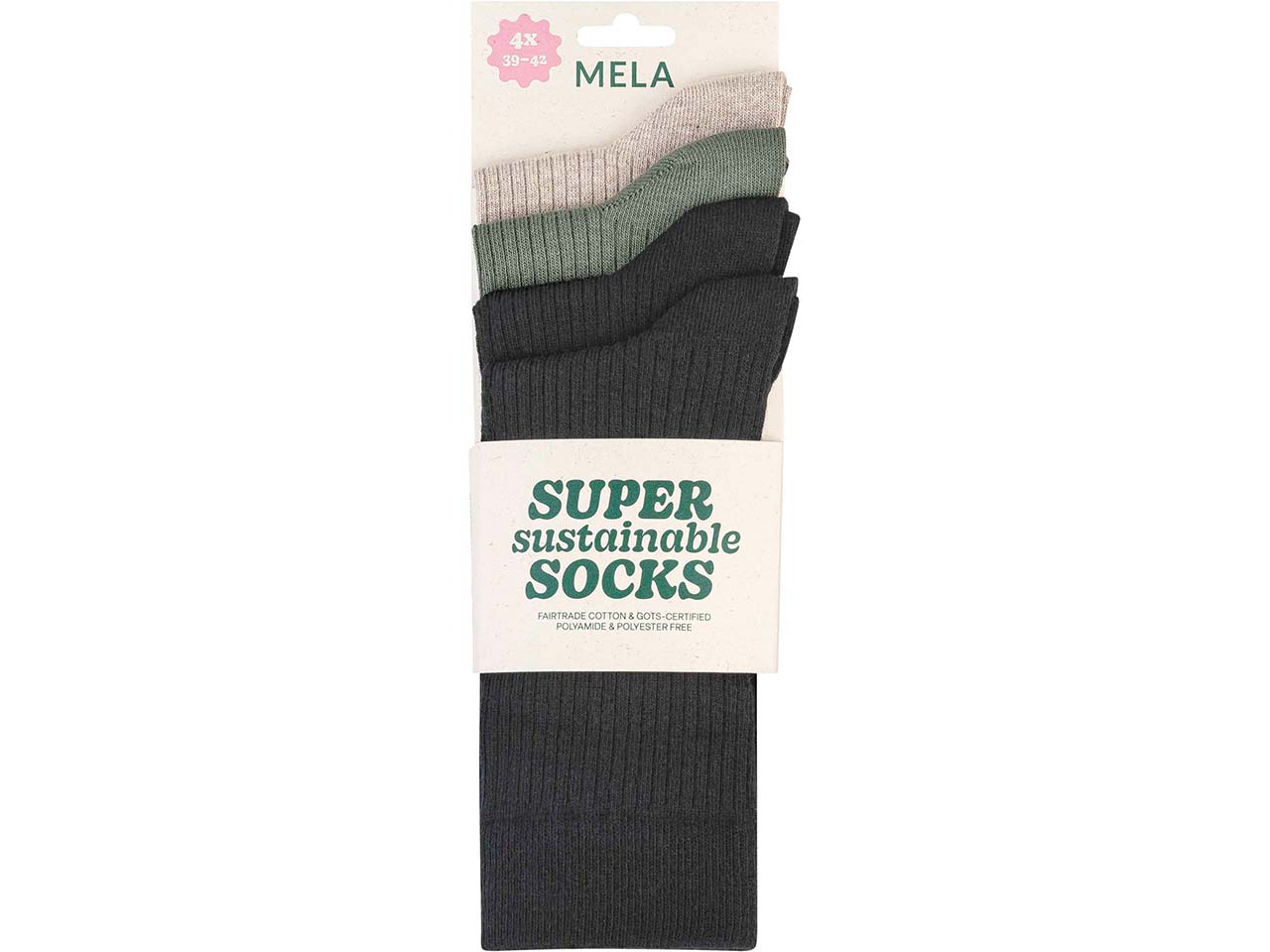 MELA 4er-Pack Bio-Socken 'Ripped', mix natural dark, Gr. 43/46