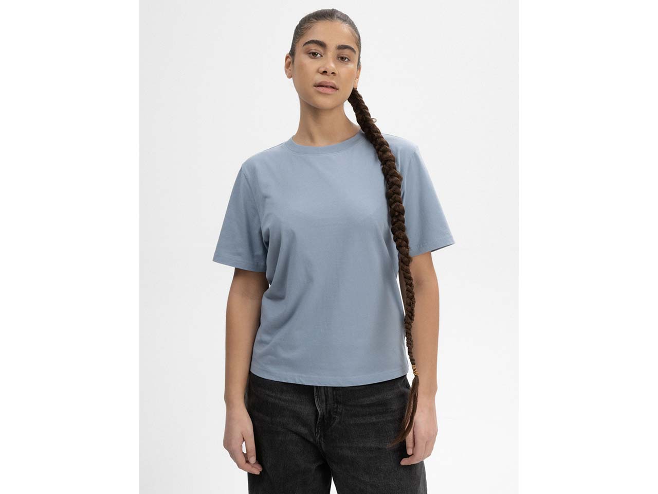 MELA Bio-Damen-T-Shirt "TANIKA" mit geripptem Rundhalsausschnitt, dusk blue, Gr. S
