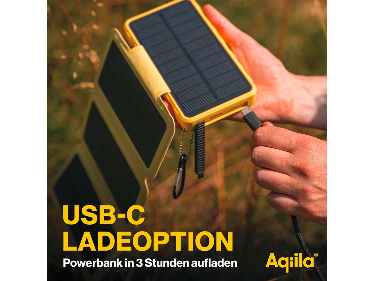 Aqiila Powerbank mit mehrfach ausklappbarem Solarpanel "Powerbird BS10"