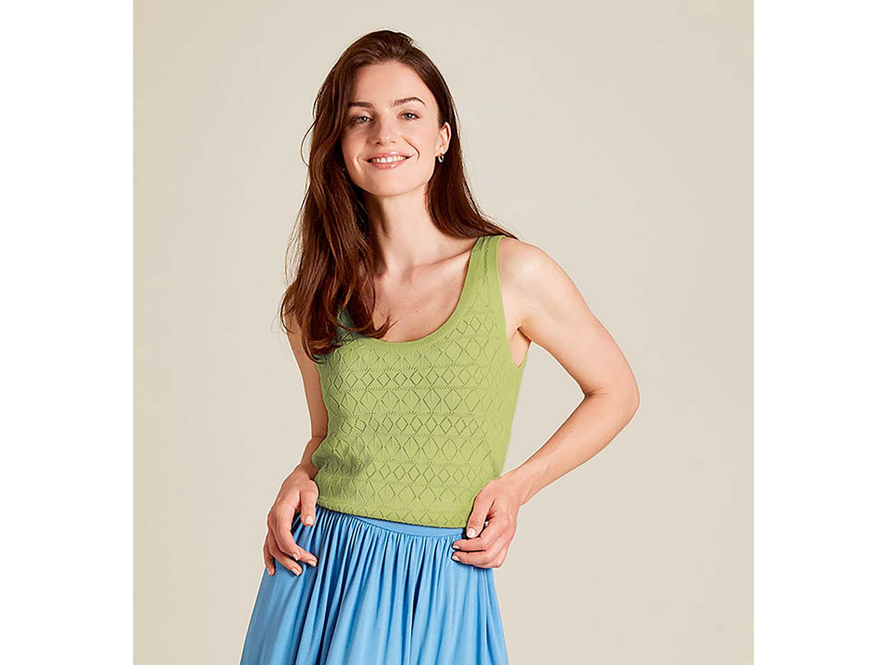 tranquillo Bio-Damen-Strick-Top mit Ajour-Spitze, herbal green, Gr. S