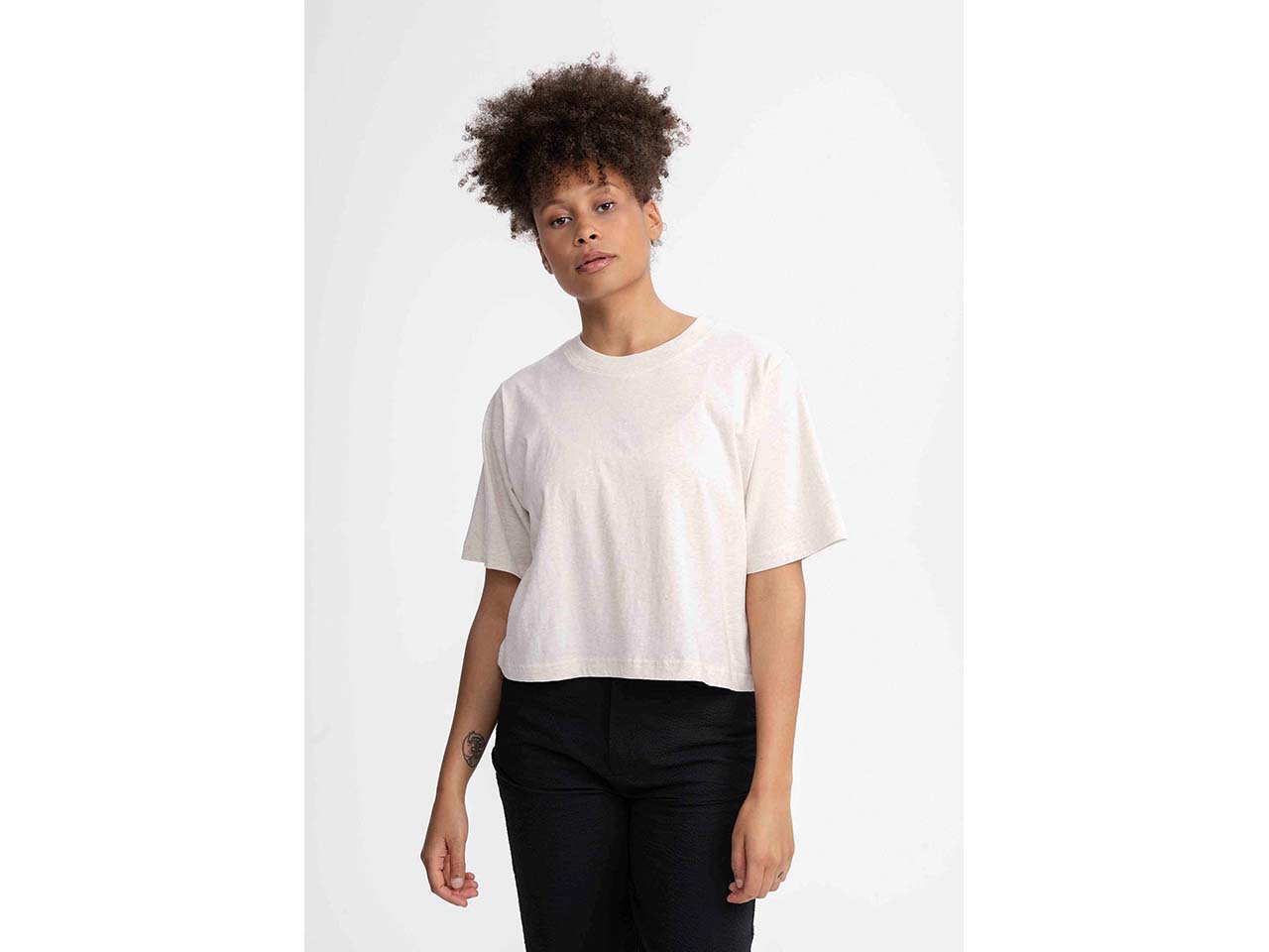 MELA Bio-Damen-T-Shirt 'DESNA' mit Rundhalsausschnitt, cream melange, Gr. L