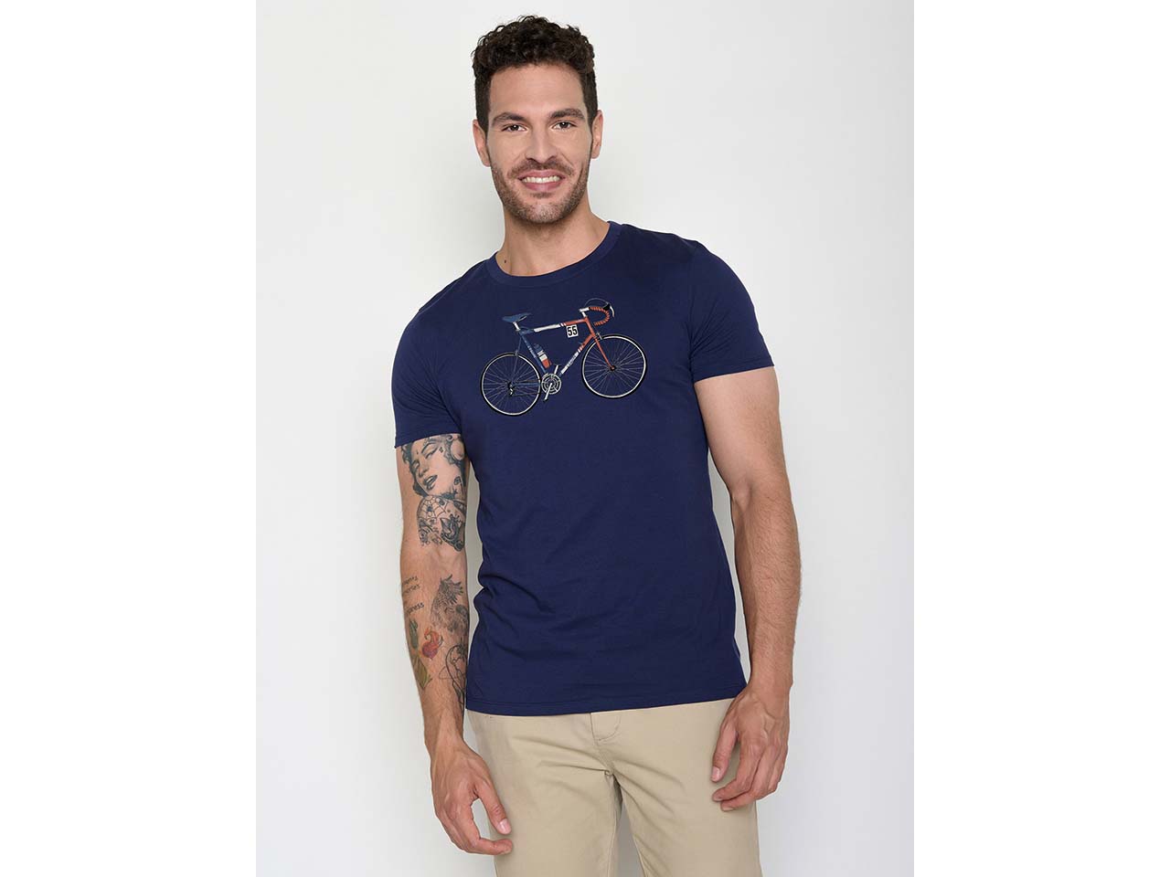 GREENBOMB Bio-Herren-T-Shirt "Bike Jacques" mit Rundhalsausschnitt, navy, Gr. XL