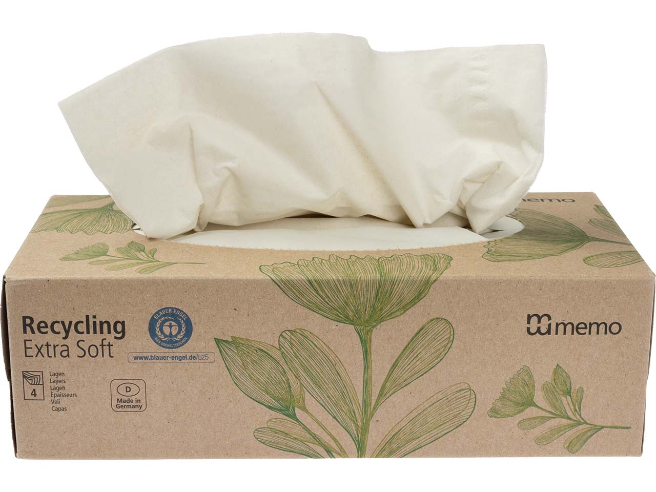 memo Taschentücher 'Recycling Extra Soft' in praktischer Box