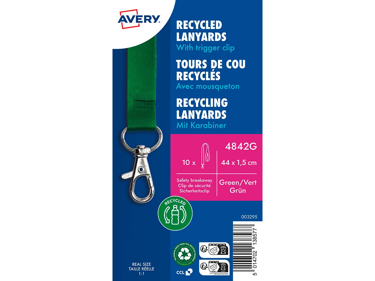 Avery Zweckform 10 Lanyards aus Recyclingkunststoff 440 x 15 mm, grün