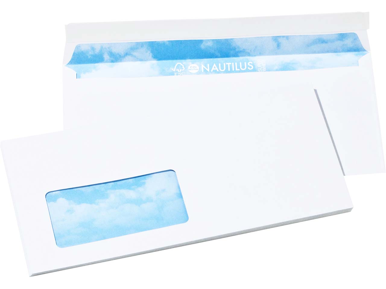 500 Briefumschläge "Nautilus Super White" DIN lang, mit Haftklebung und Fenster, 80 g/m²