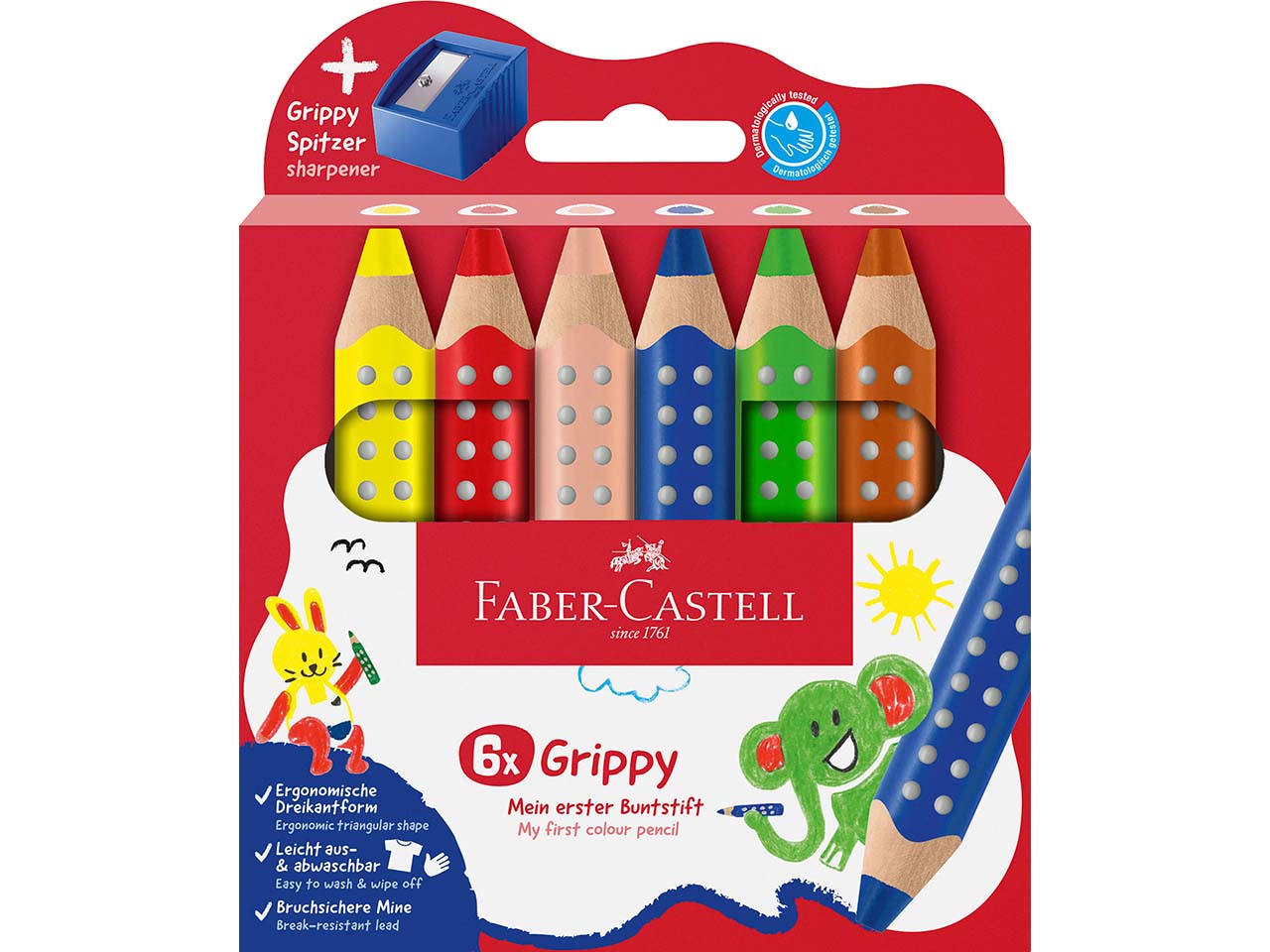 Faber-Castell 6er-Set Buntstifte "Grippy" mit Spitzer