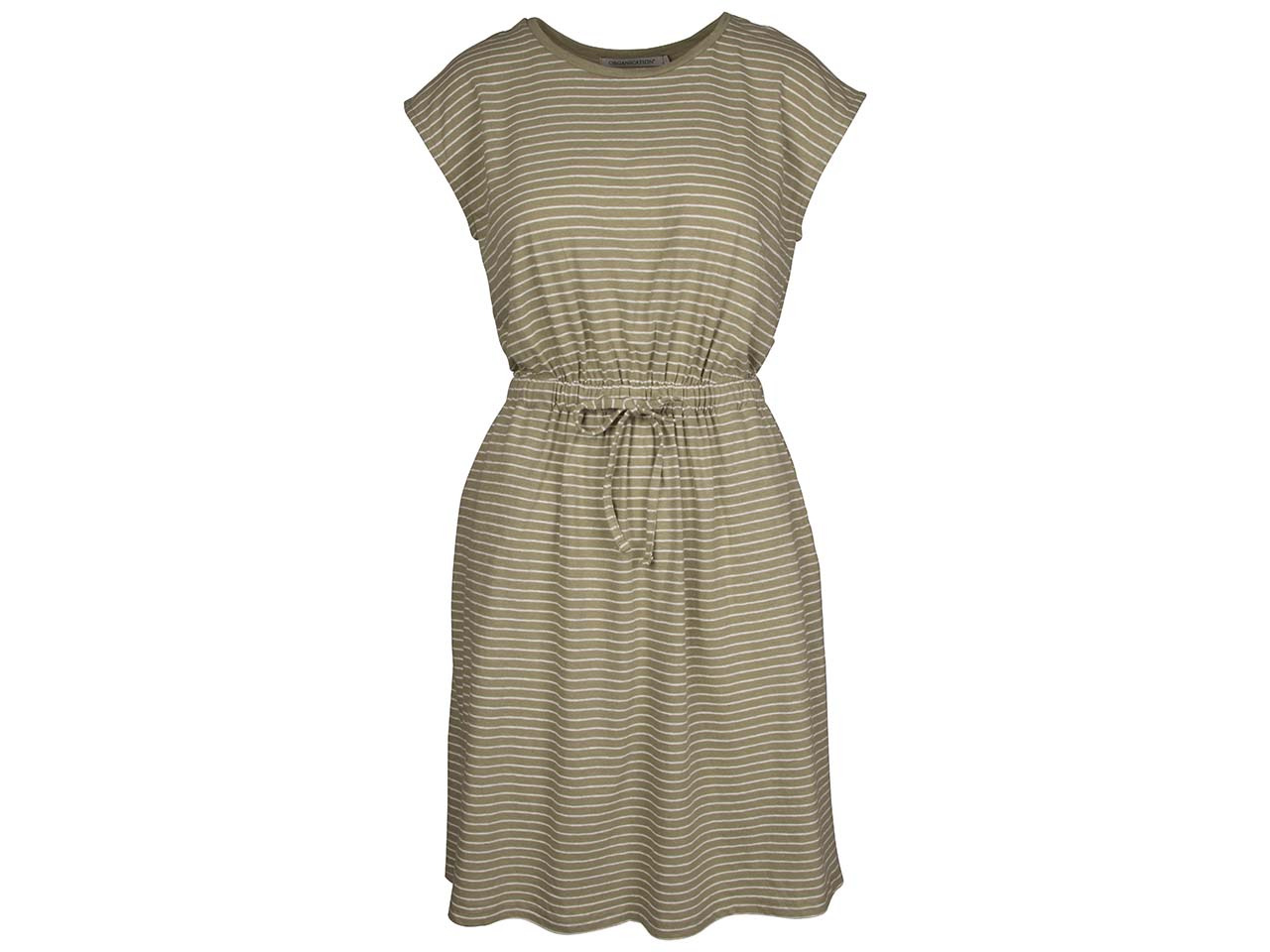 ORGANICATION Bio-Damen Kleid, ärmellos, gestreift, off white/olive, Gr. S