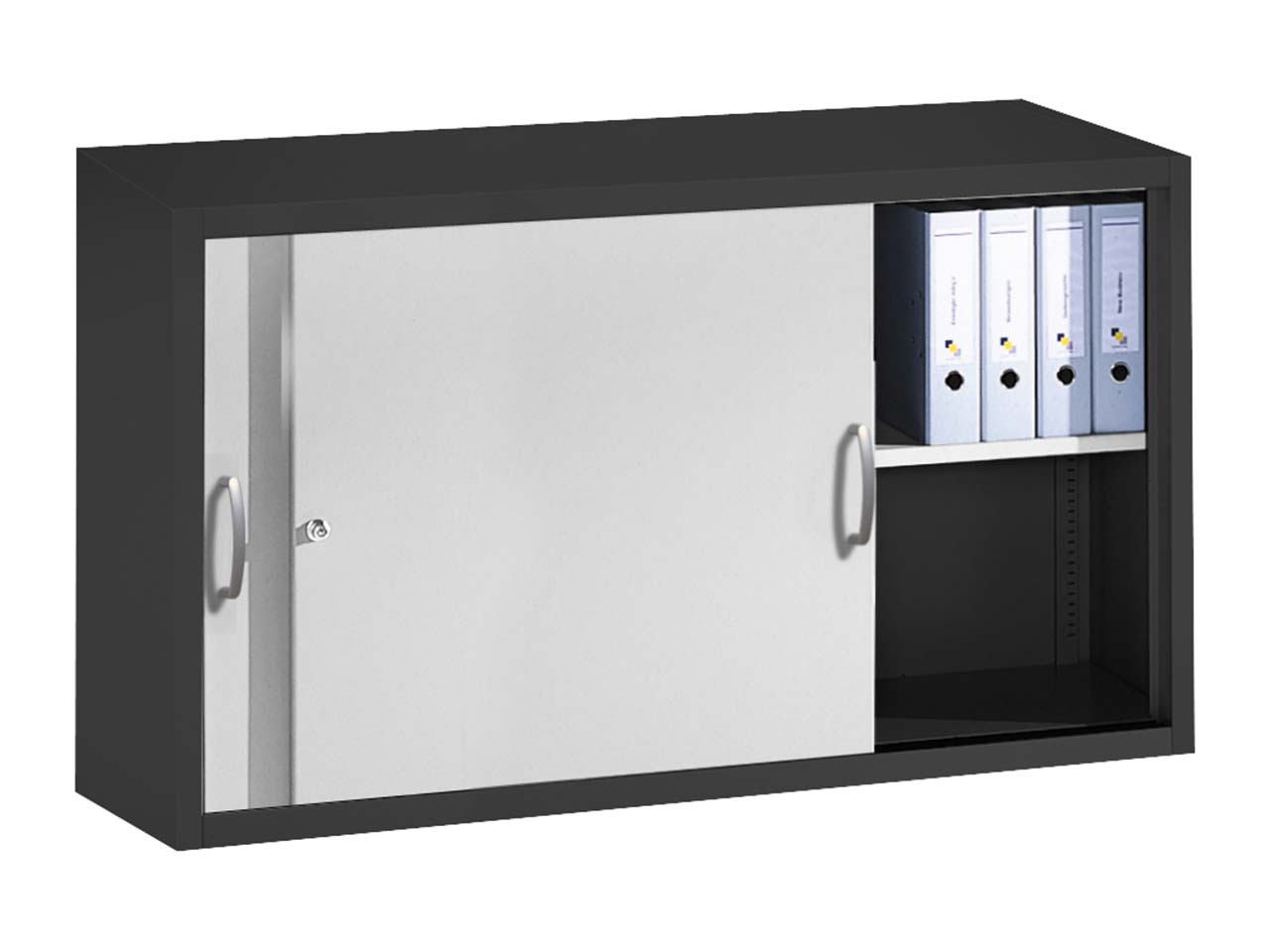 Aufsatzschrank Schiebetürenschränke aus Stahl 160 cm breit anthrazit/alusilber  T 50  H 79