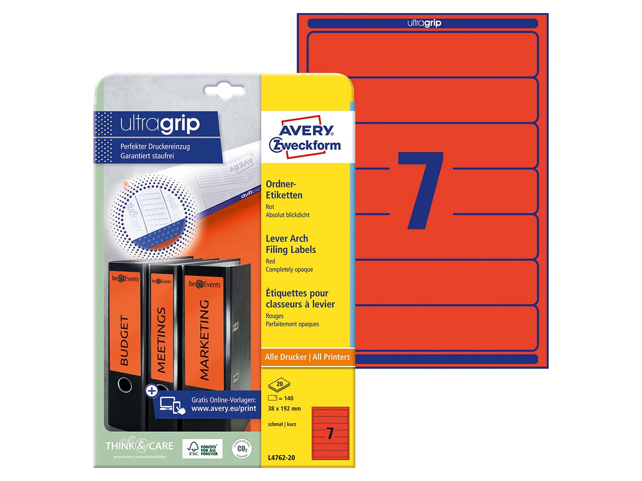 140 Rückenschilder für Rücken 50 mm, 192 x 38 mm rot