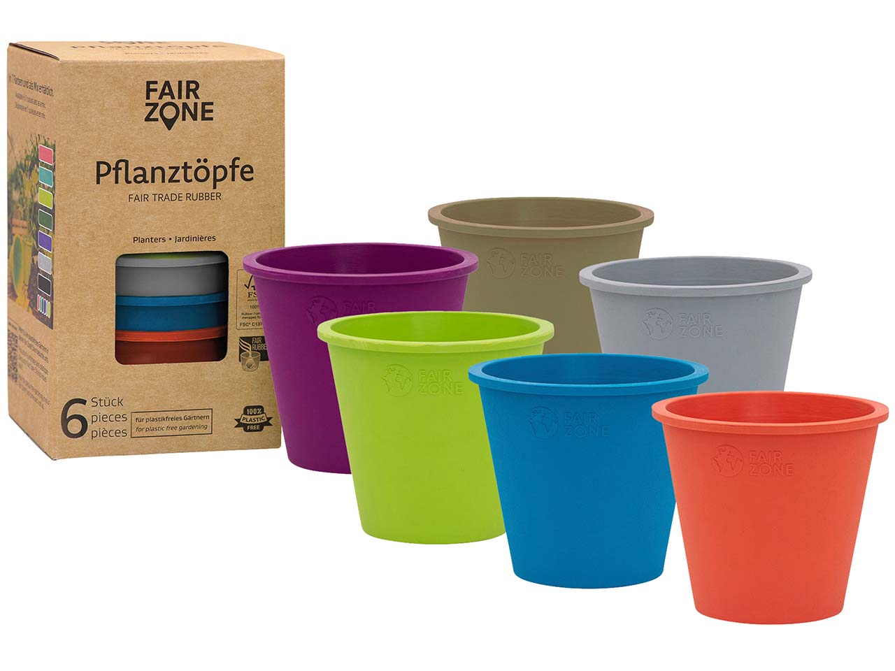 6 Stück, Fair Zone Pflanztopf 'Rubipot' colour mix