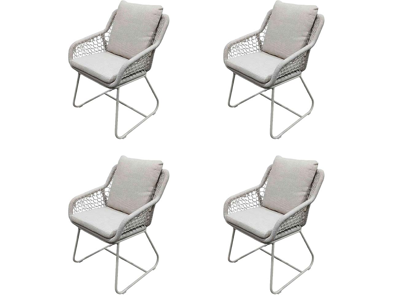 4er-Set Gartensessel "Ravello" Gestell: Alu, Seilgeflecht, Bezug: Olefin, sand