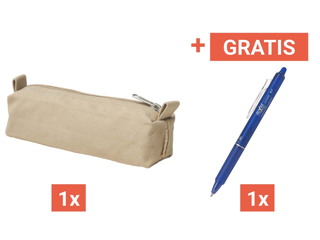 MELA Federmäppchen aus Bio-Baumwoll-Canvas, sand + Gratis Pilot Frixion Clicker, blau