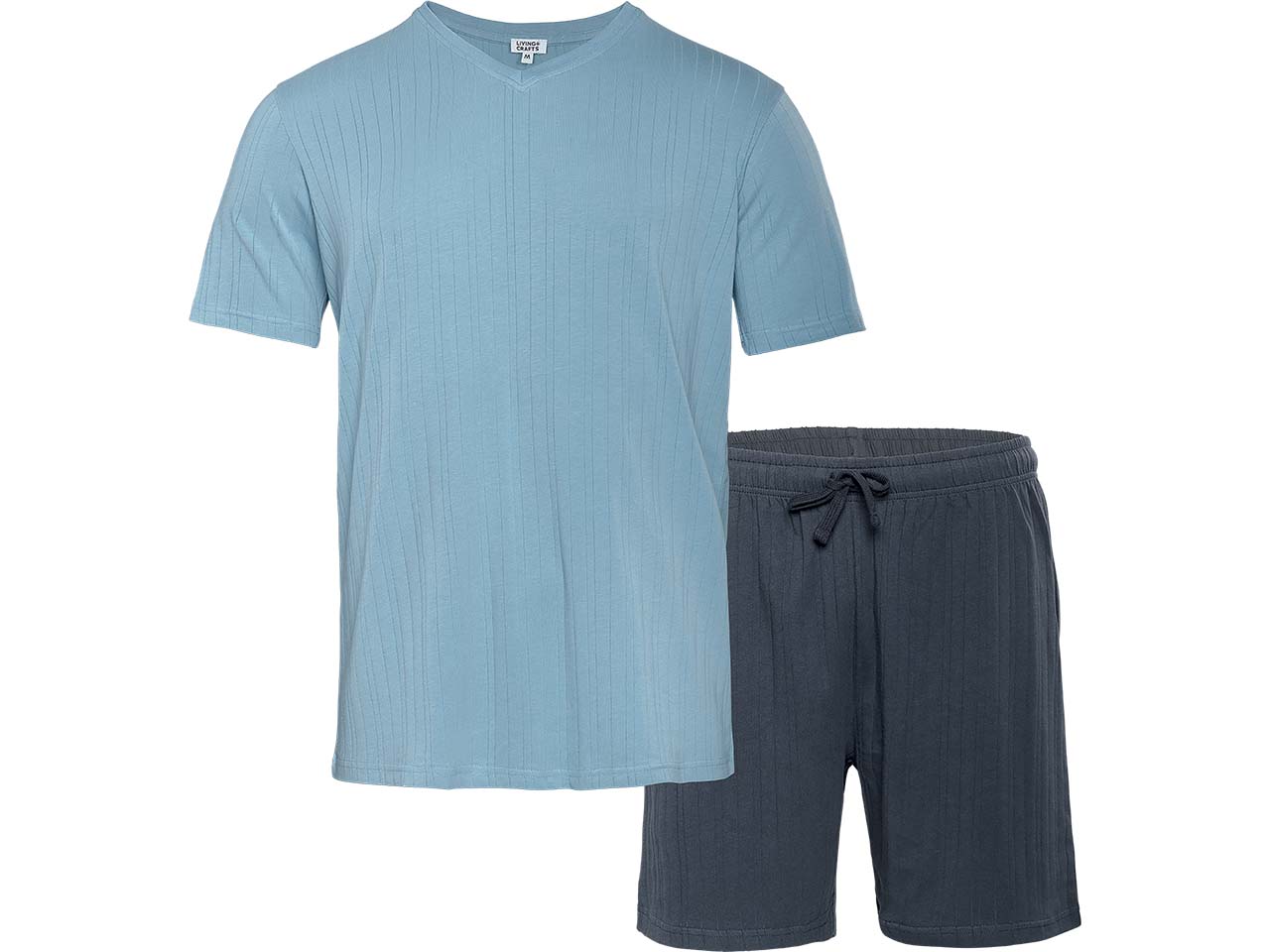 Living Crafts Bio-Herren-Schlafanzug "REX", kurz, mit Fancy Rib, navy graphite, Gr. S