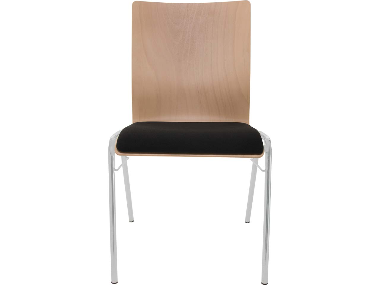 Besucherstuhl "A45" Buche, Gestell silber, Steg, Sitzpolster schwarz