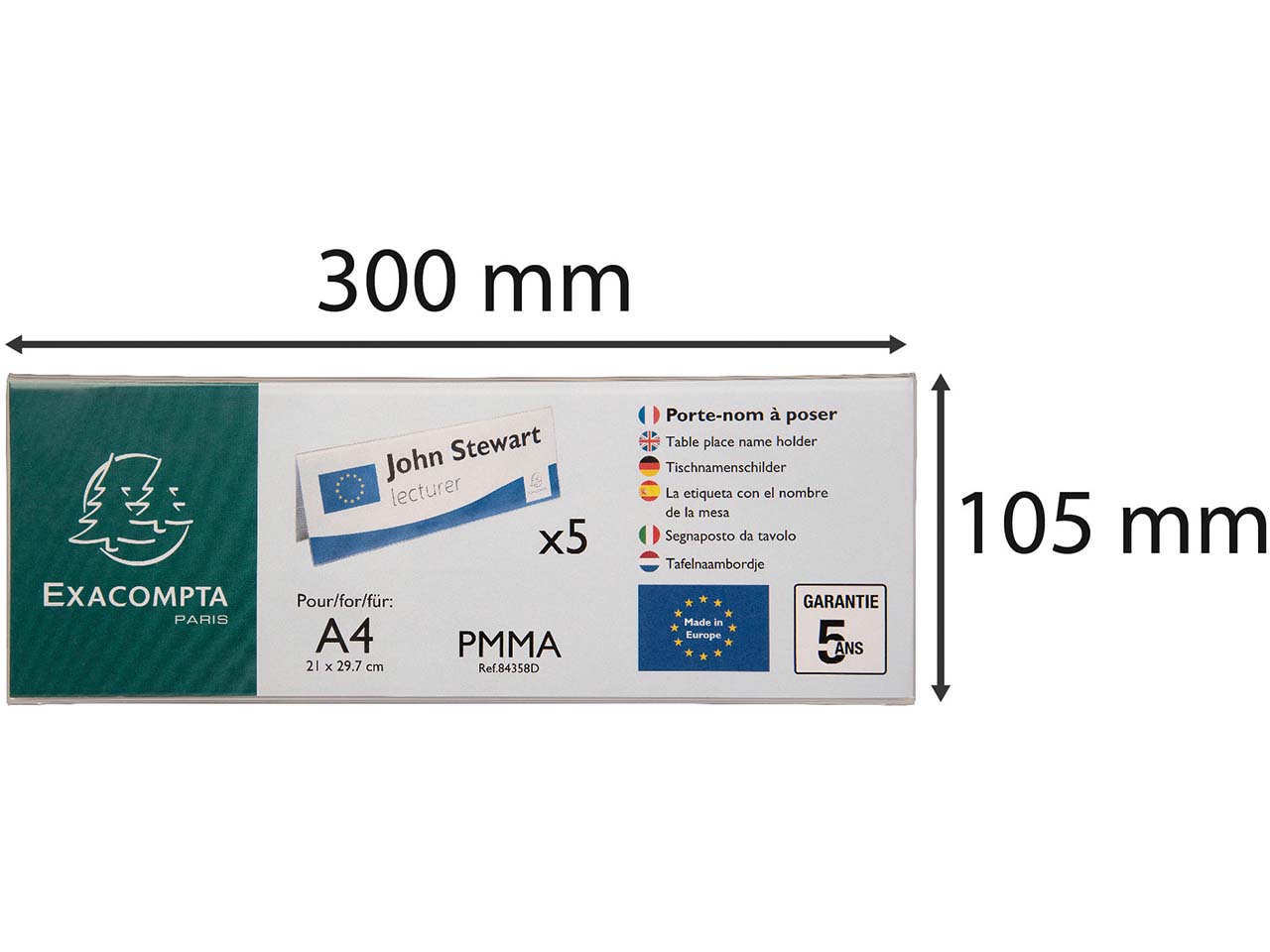 5er Pack Exacompta Tischnamensschilder "Exacryl" horizontal, aus PMMA, DIN A4 quer 5er Pack Exacompta Tischnamensschilder "Exacryl" horizontal, aus PMMA, DIN A4 quer