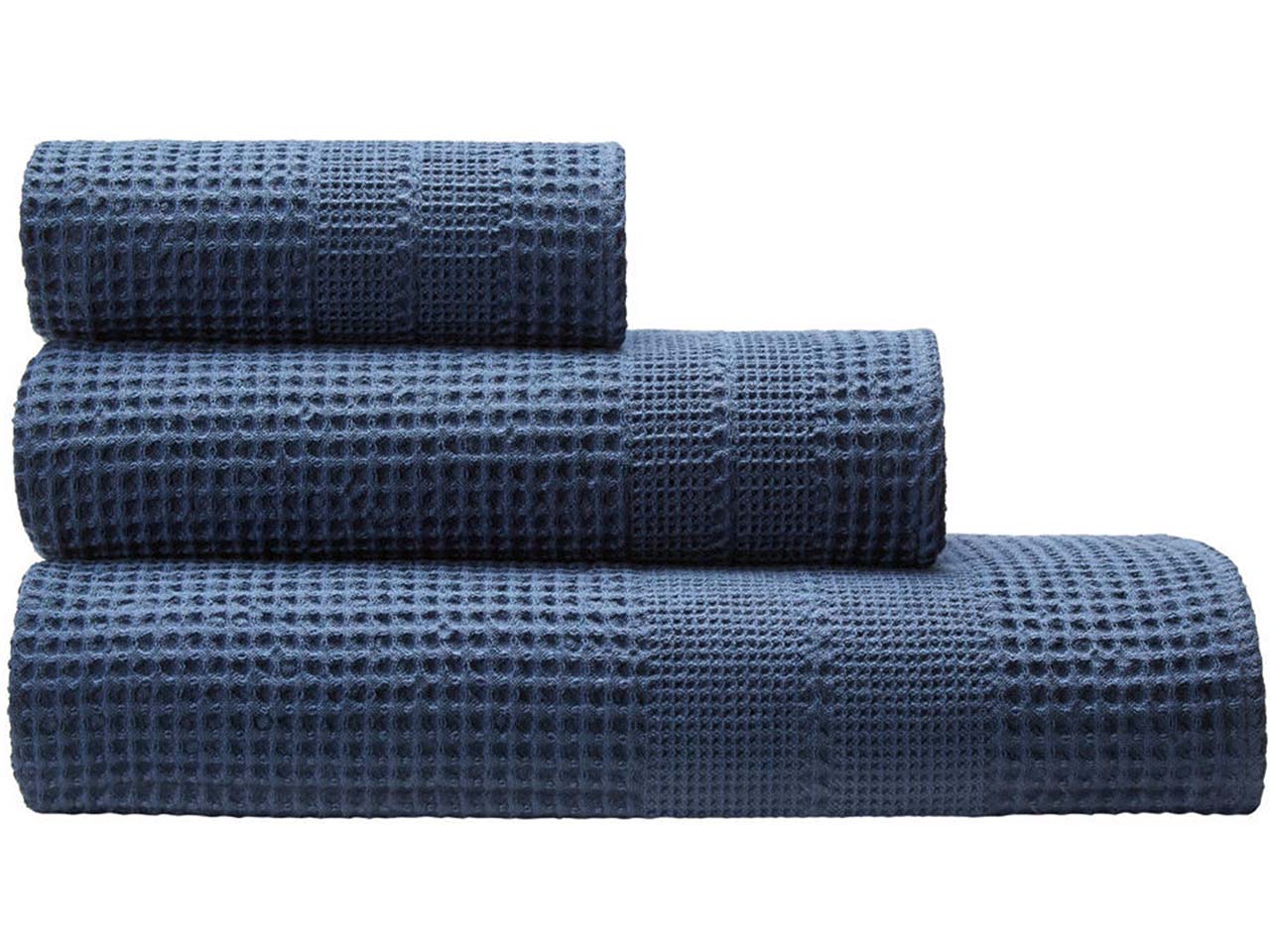 Cotonea Waffelpikee Handtuch, 50 x 100 cm, Bio-Baumwolle, steinblau