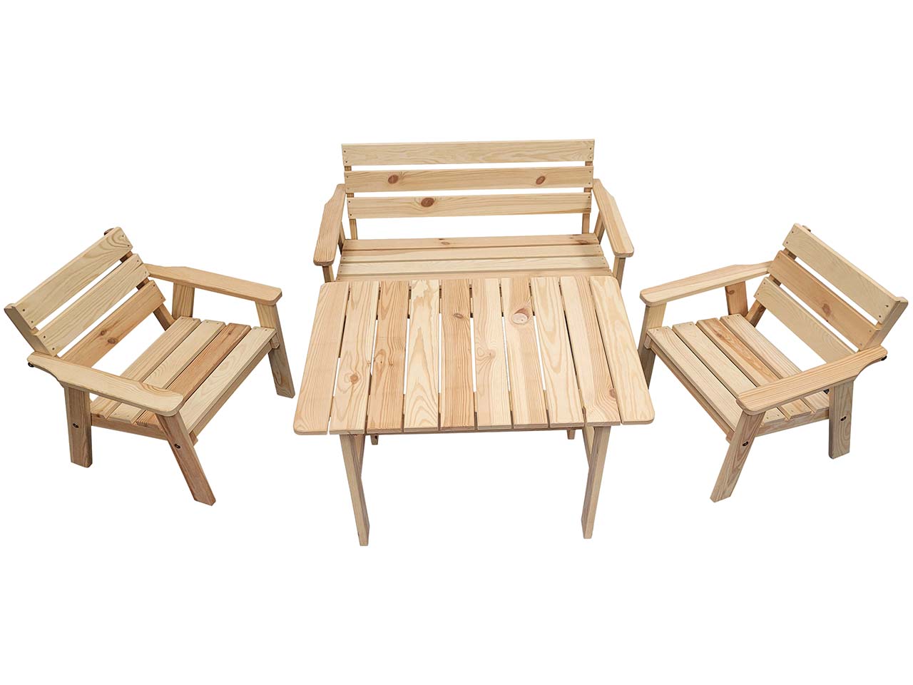 Kinder-Garnitur "Fehmarn" 2 Stühle, 1 Bank, 1 Tisch, Kiefer unbehandelt