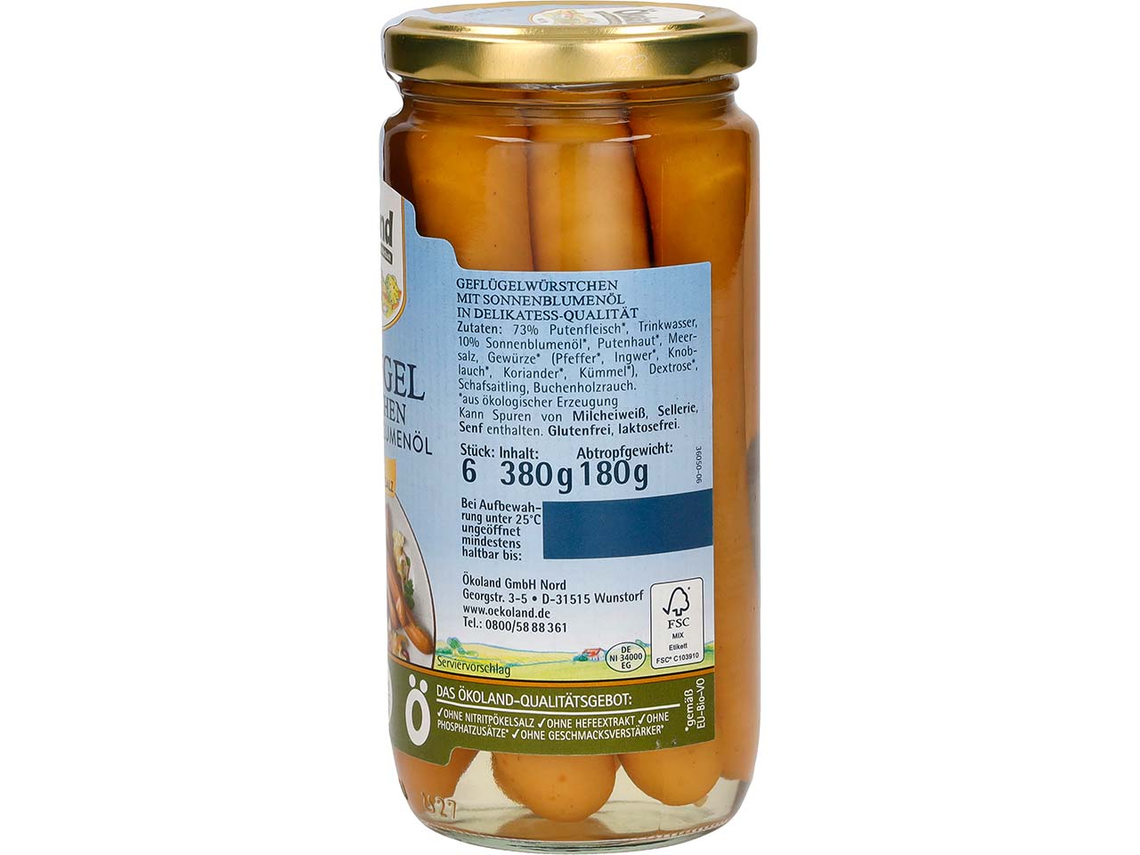 Ökoland Bio-Geflügel-Würstchen, 380 g