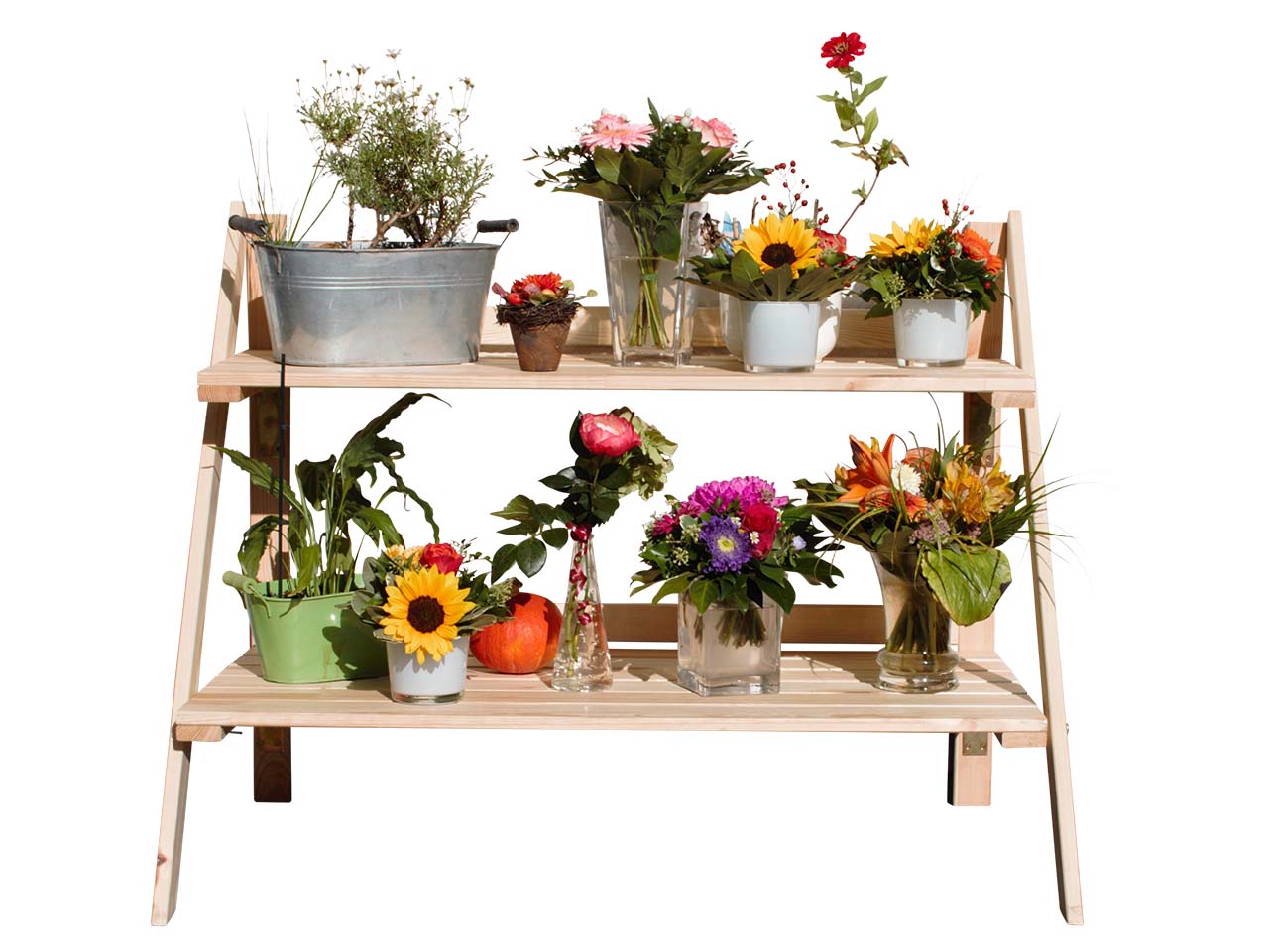 Klappbare Blumentreppe aus Holz, FSC-zertifiziert, natur
