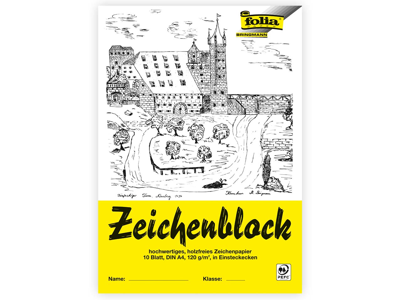 folia Zeichenblock mit Leinenecken 120g/m², DIN A4, 10 Blatt