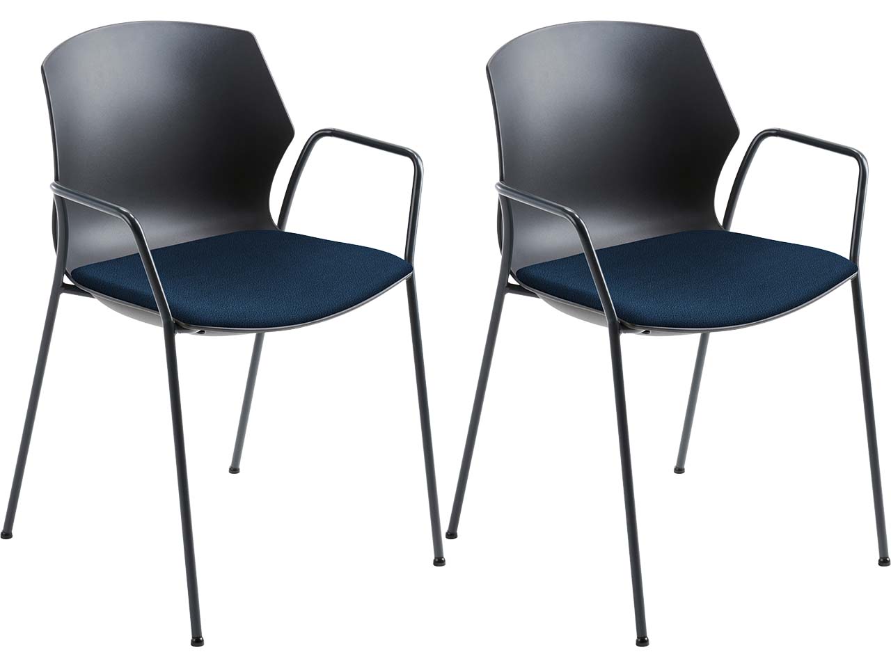 2x Besucherstuhl "2511" schwarz, mit Armlehnen, dunkelblau