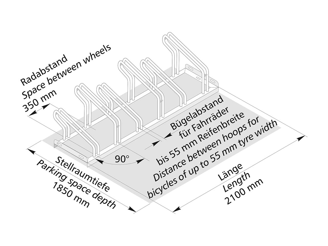 Fahrradständer "Bügelparker 1000" verzinkt, 3 Einstellplätze (einseitig)