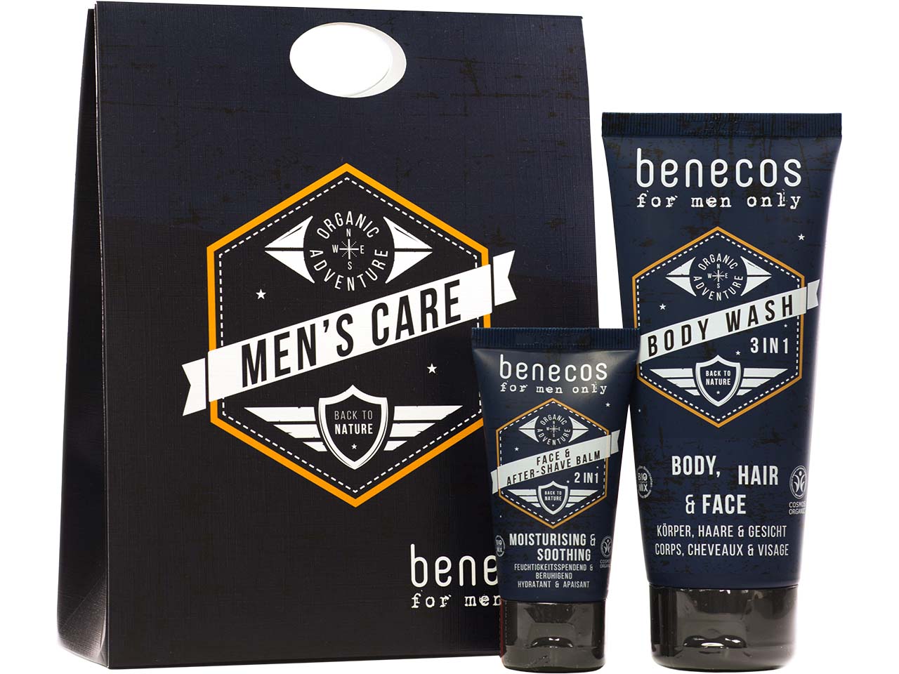benecos Bio-Geschenkset "for men only", 3in1 Duschgel und Aftershave-Balsam