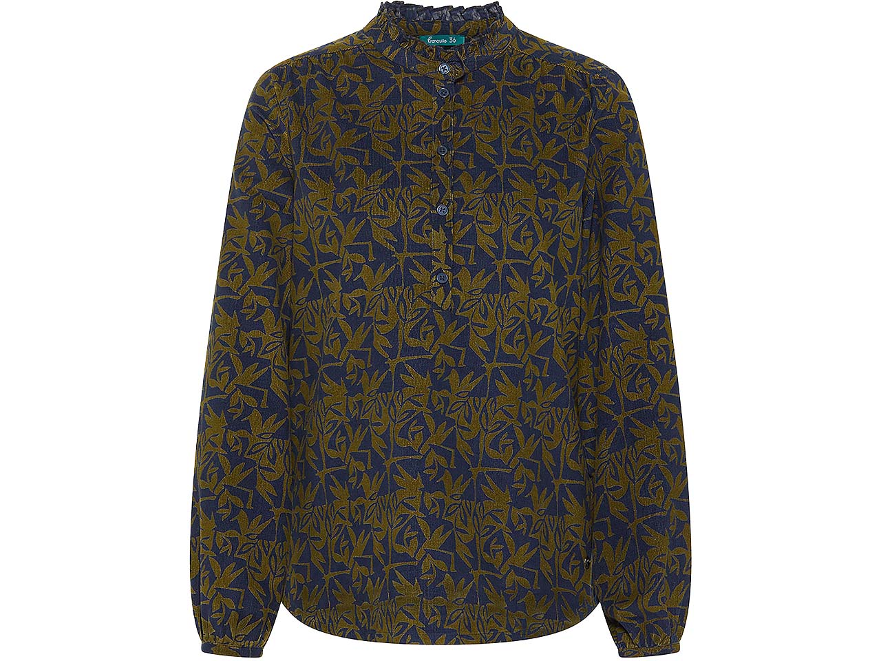 tranquillo Bio-Damen-Cord-Bluse mit Rüschen-Kragen, stencil, Gr. 38