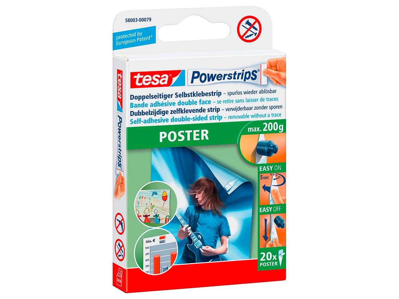 tesa Doppelseitige Selbstklebestrips 'Powerstrips' Poster, 20 Stk.