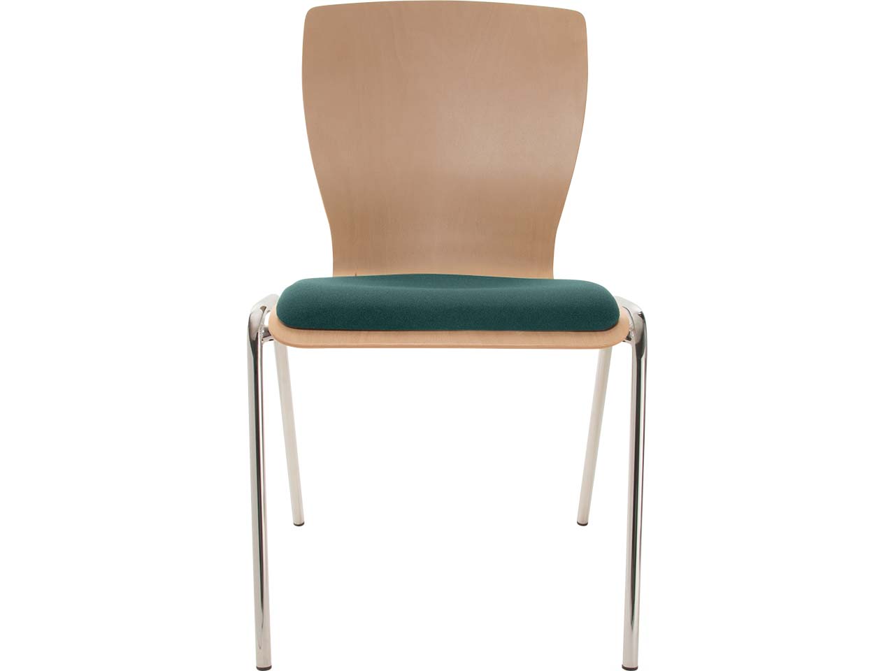 Besucherstuhl "A29" Buche, Gestell verchromt, Sitzpolster dunkelgrün