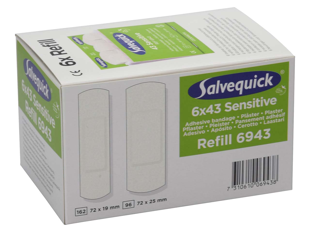 6 x 43 Stk. Salvequick Pflaster-Strips Vlies "REF 6943" 7,2 x 1,9/2,5 cm