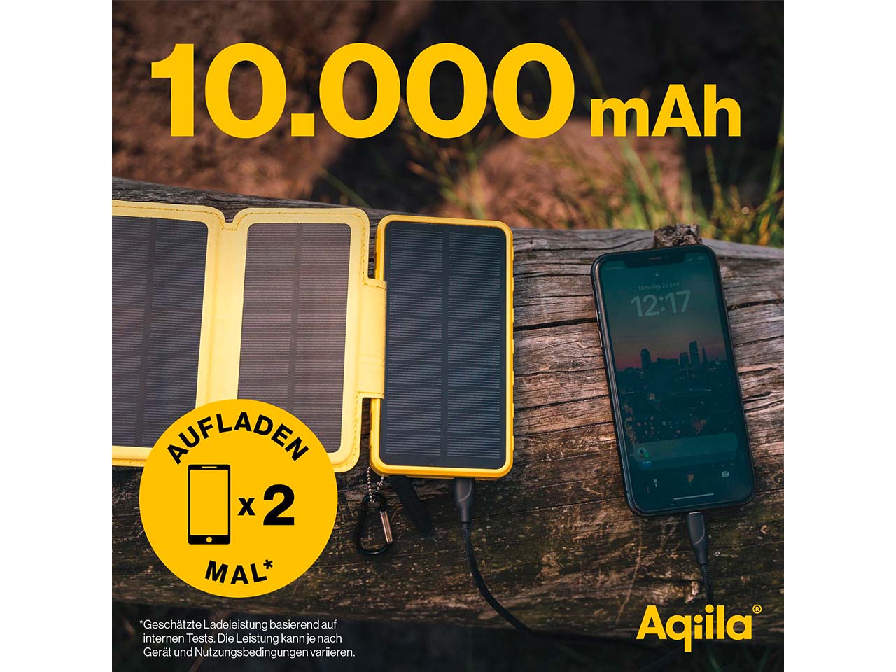 Aqiila Powerbank mit mehrfach ausklappbarem Solarpanel "Powerbird BS10"