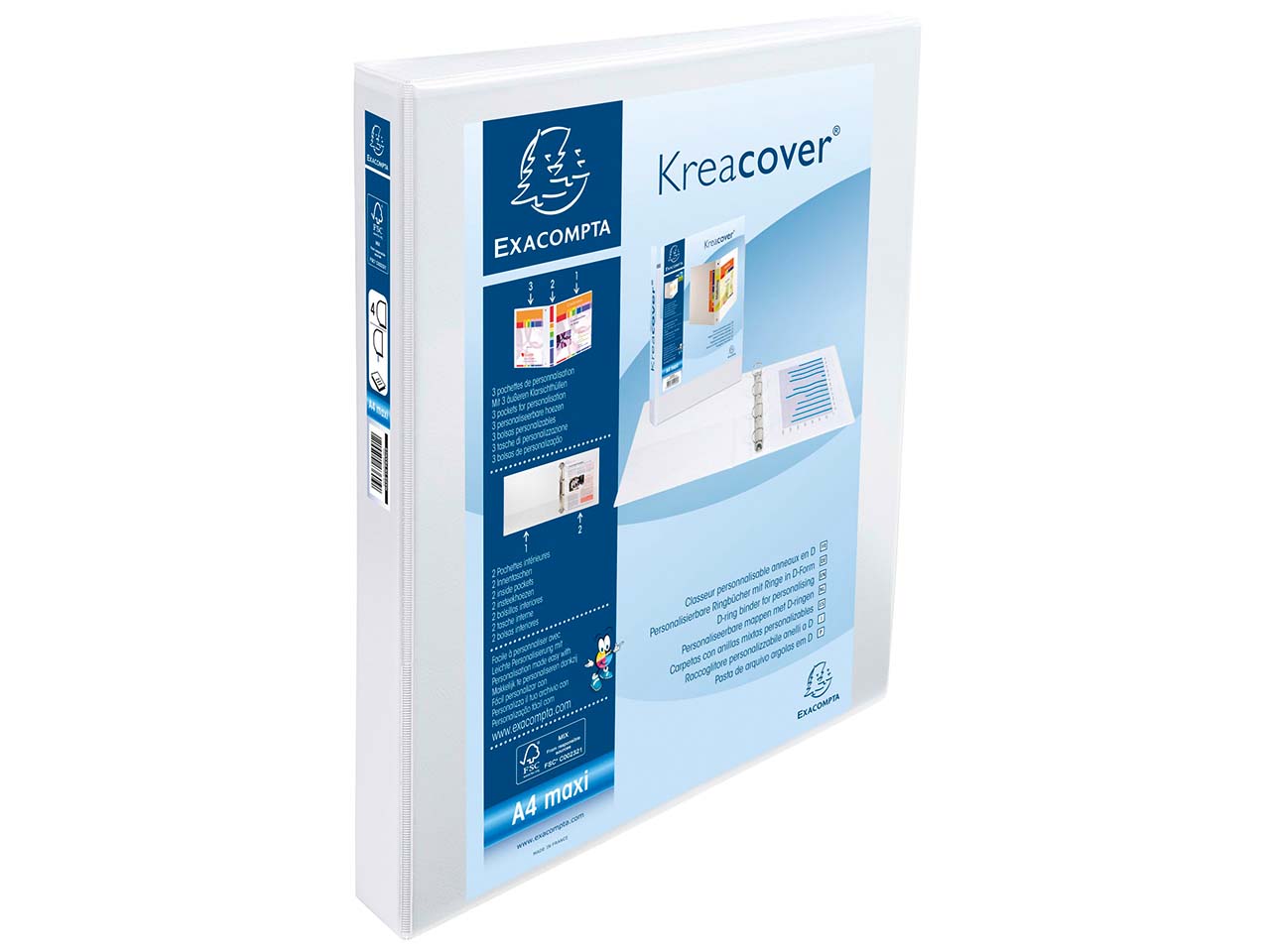 Exacompta Präsentationsringbuch mit 4 Ringen, Ring-Ø 30 mm, weiß