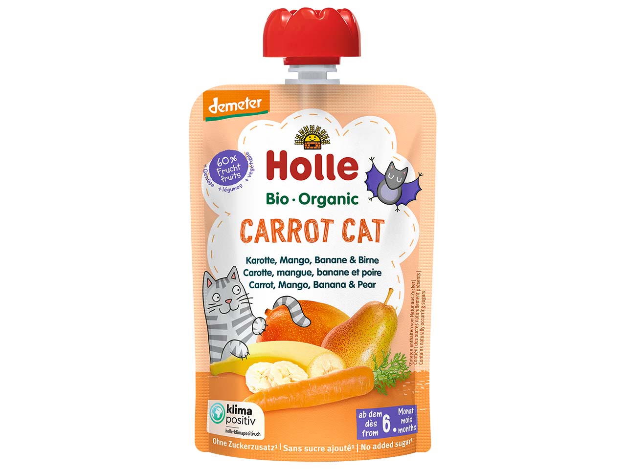 Holle Quetschie Bio-Fruchtmus "Karotte, Mango, Banane, Birne", Carrot Cat, ab 6. M., 100 g