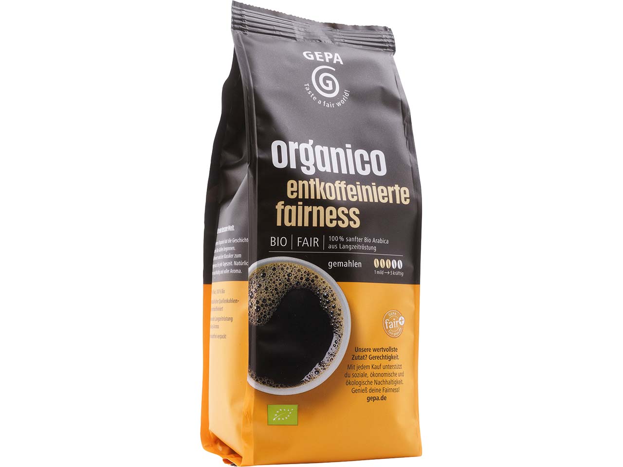GEPA Bio-Kaffee "Orgánico", entkoffeiniert, gemahlen, Mahlgrad F 250 g