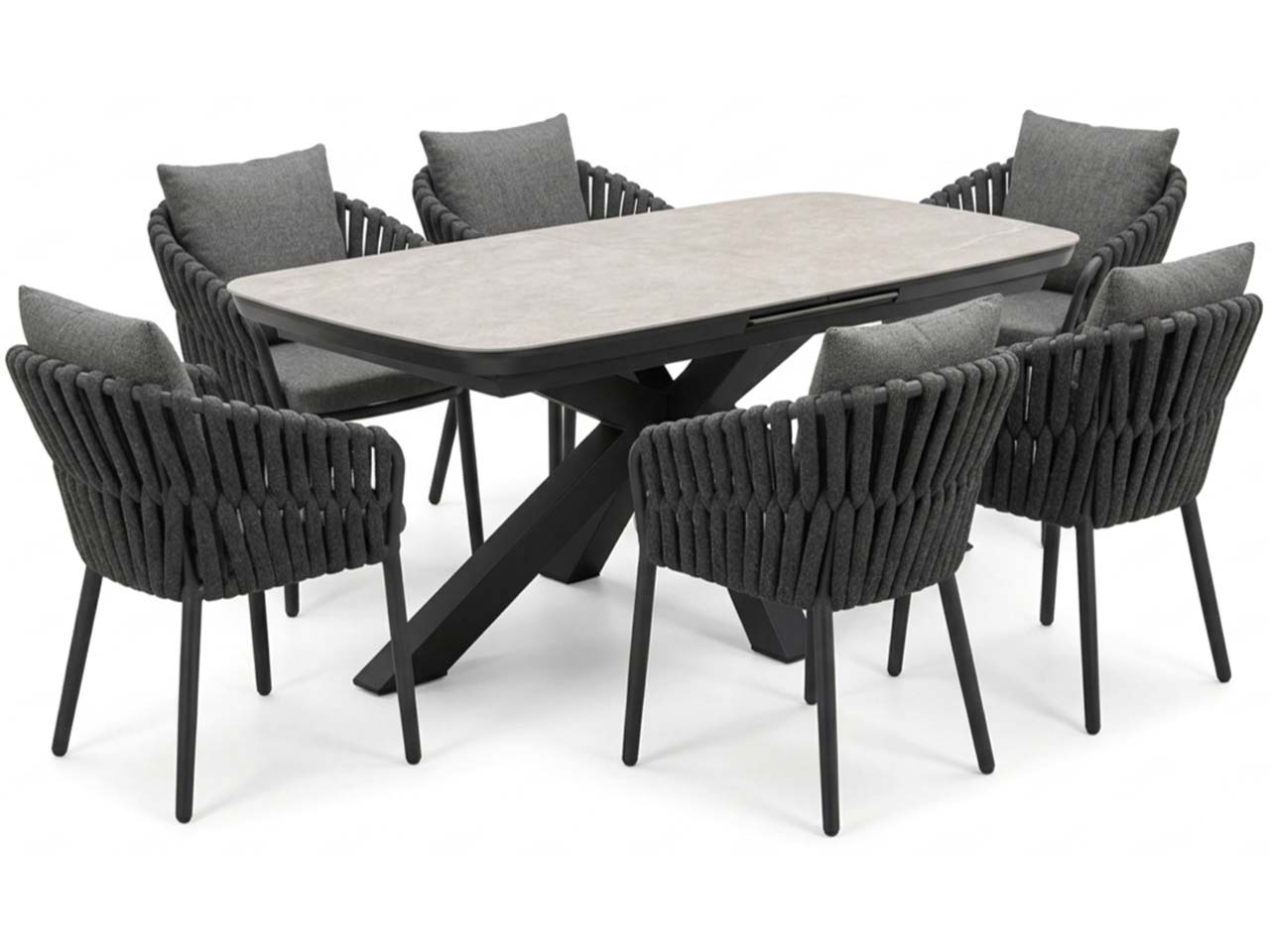 Gartenmöbel-Set "Torino" 7-tlg. 1 Tisch 180/220 x 100 cm, 6 Sessel, anthrazit