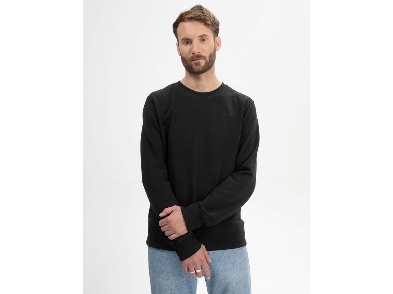 MELA Bio-Herren-Sweatshirt 'ADIL' mit Rundhalsausschnitt, schwarz, Gr. M