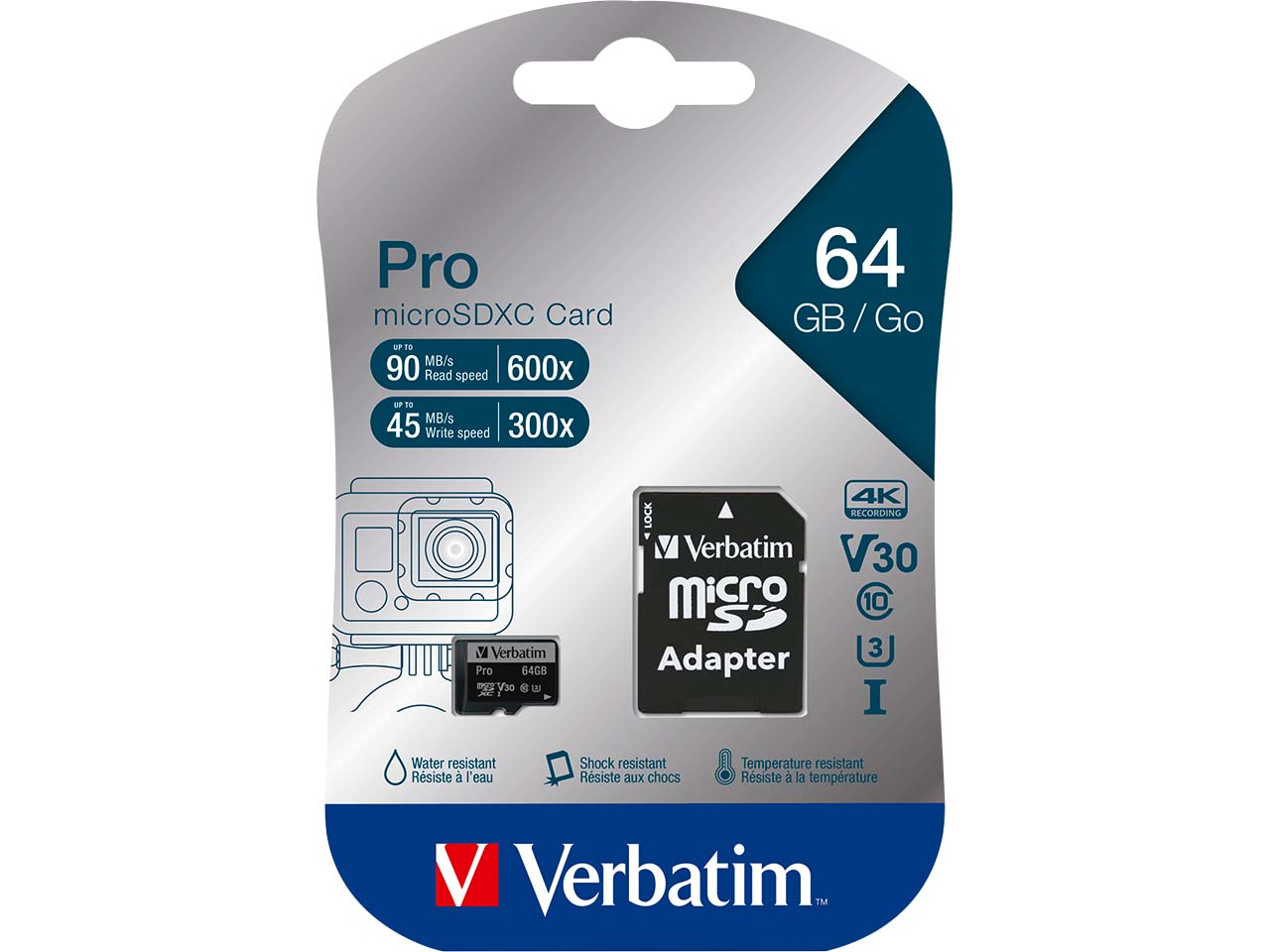 Verbatim Micro SDHC-Speicherkarte Card Pro, Class 10 mit Adapter, 64 GB