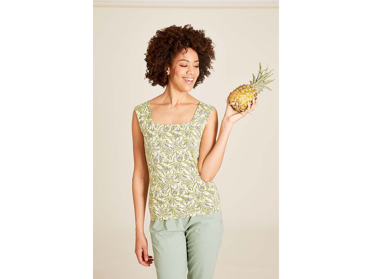 tranquillo Bio-Damen-Top mit Karree-Ausschnitt, summer leafs, Gr. S
