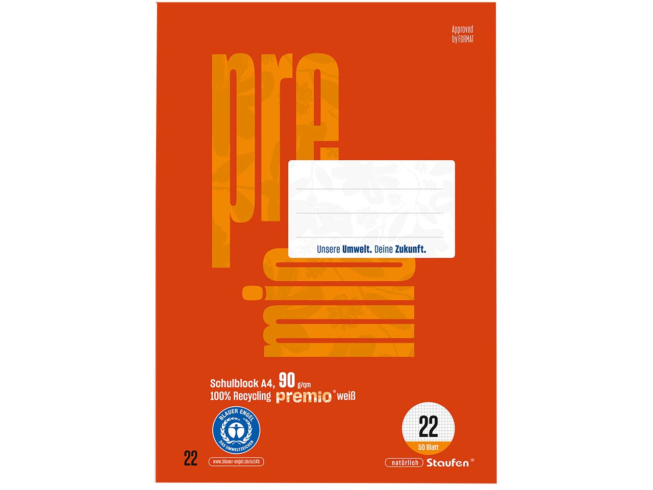 Staufen "Premio" Schulblock DIN A4 Lineatur 22, 90g/m²