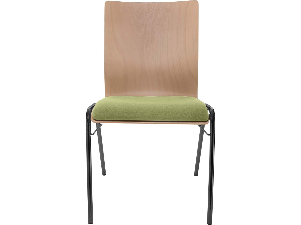 Besucherstuhl "A45" Buche, Gestell schwarz, Steg, Sitzpolster hellgrün