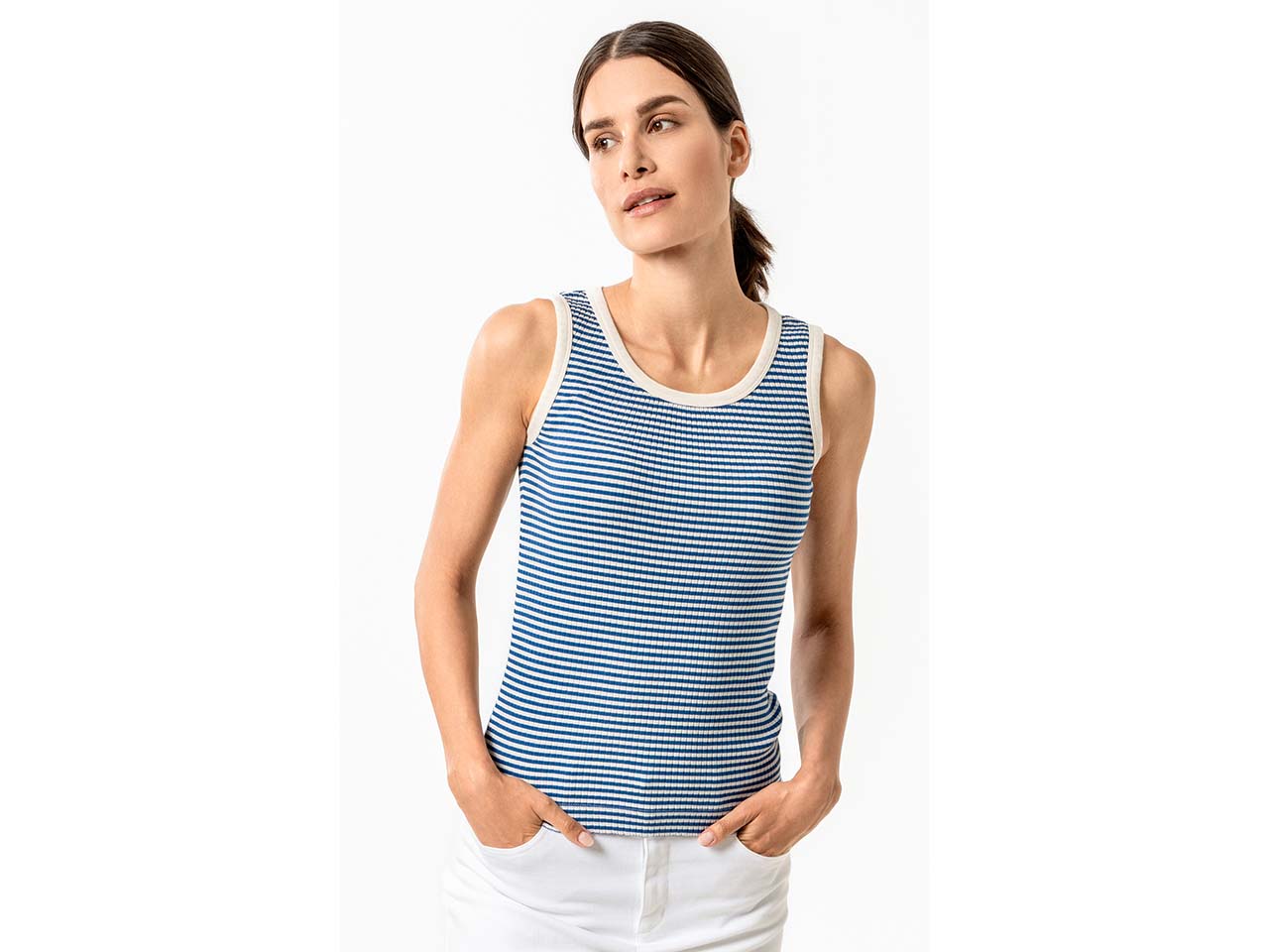 Living Crafts Bio-Damen-Tanktop "APOLLONIA" aus elas. Ripp-Jersey, tailored blue, Gr. L