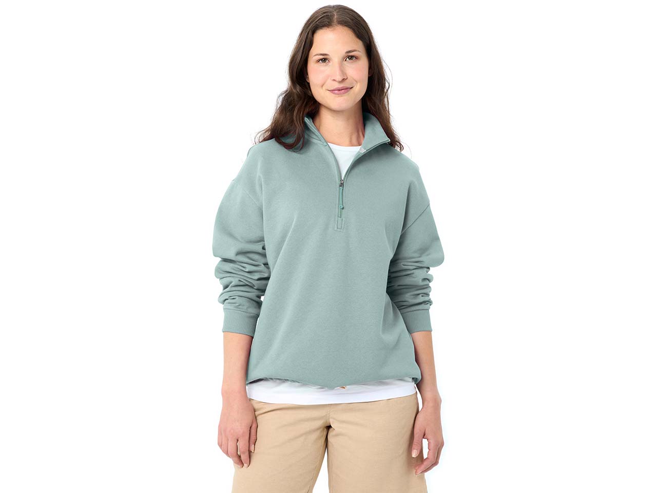 VAUDE Bio-Damen-Half-Zip-Pullover 'Redmont' weit geschnitten, dusty fern, Gr. 40