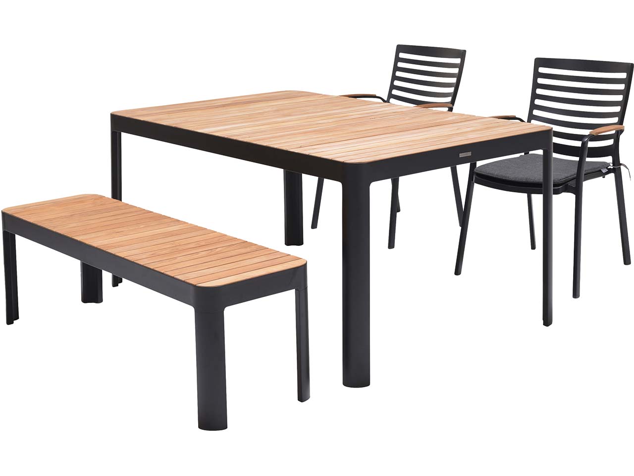Gartenmöbel-Set "Portals" 2 Stühle, 1 Bank 143, 1 Tisch 161 x 95, schwarz
