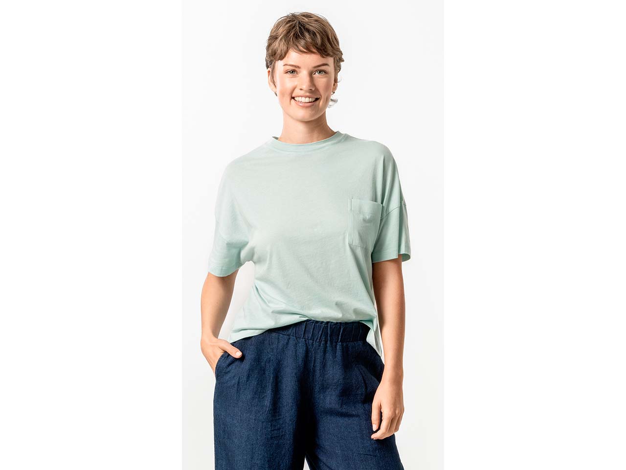 Living Crafts Bio-Damen-T-Shirt "ANSIMA" mit Brusttasche, light aqua, Gr. M