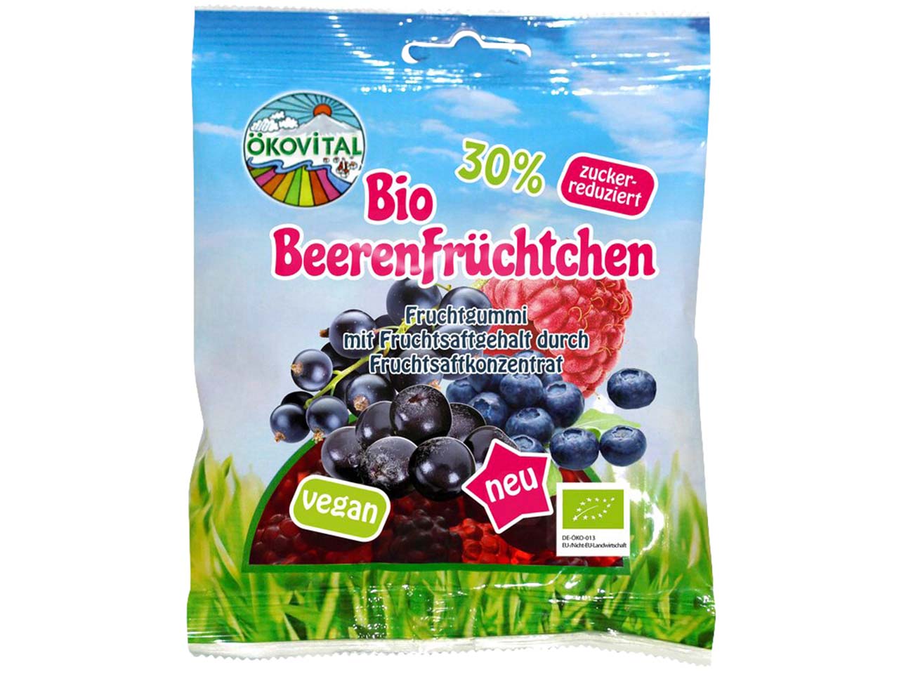 ÖKOVITAL Vegane Bio-Fruchtgummi "Beerenfrüchtchen", zuckerreduziert, 80 g