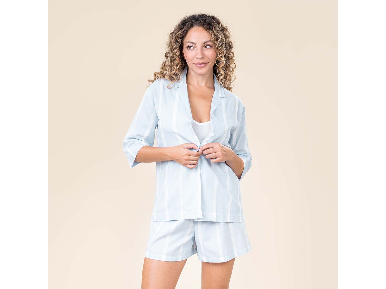 Living Crafts Bio-Damen-Schlafshort 'TRICIA', offwhite/bleu, Gr. 36