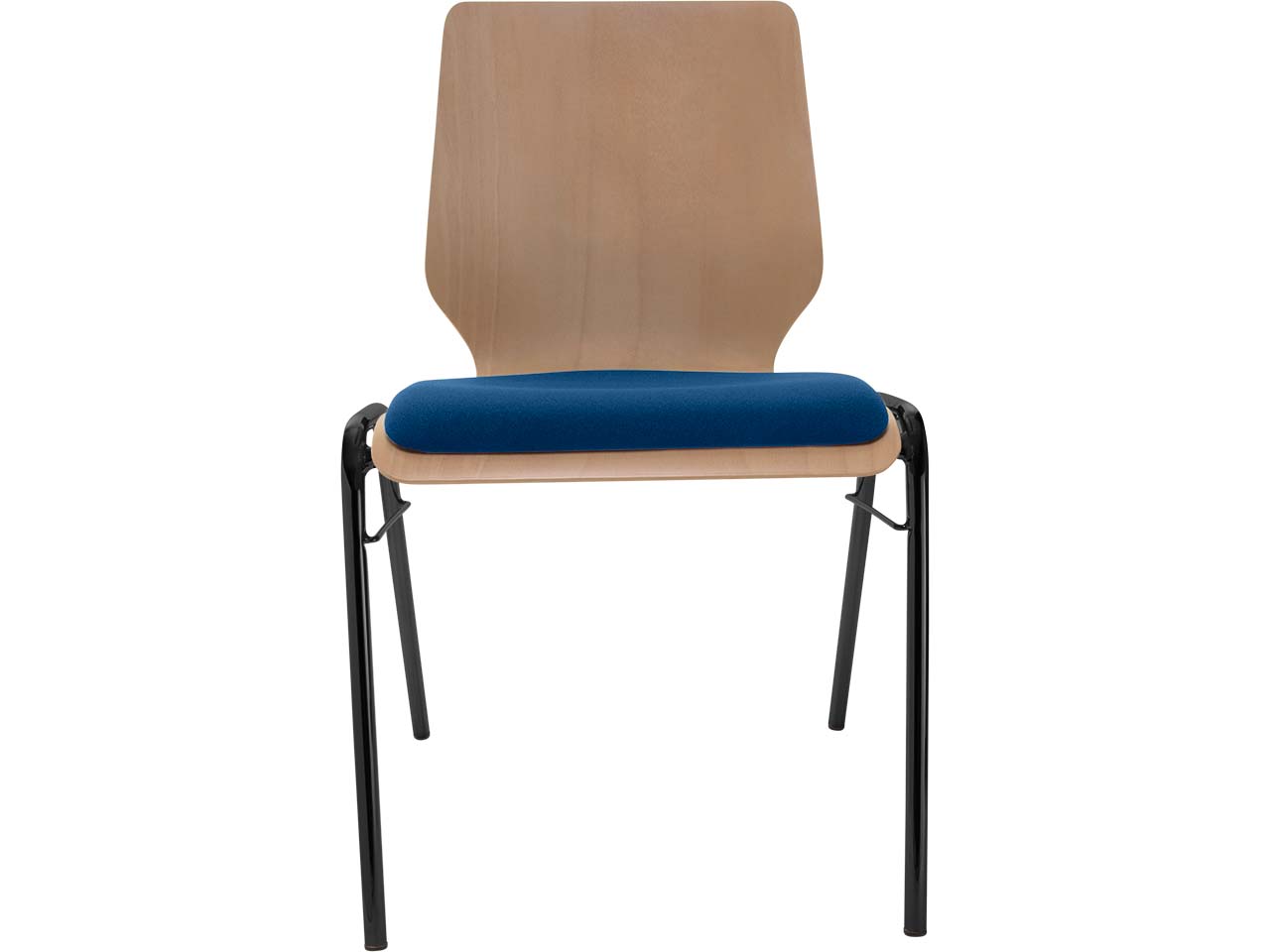 Besucherstuhl "A2" Buche, Gestell schwarz, Steg, Sitzpolster blau